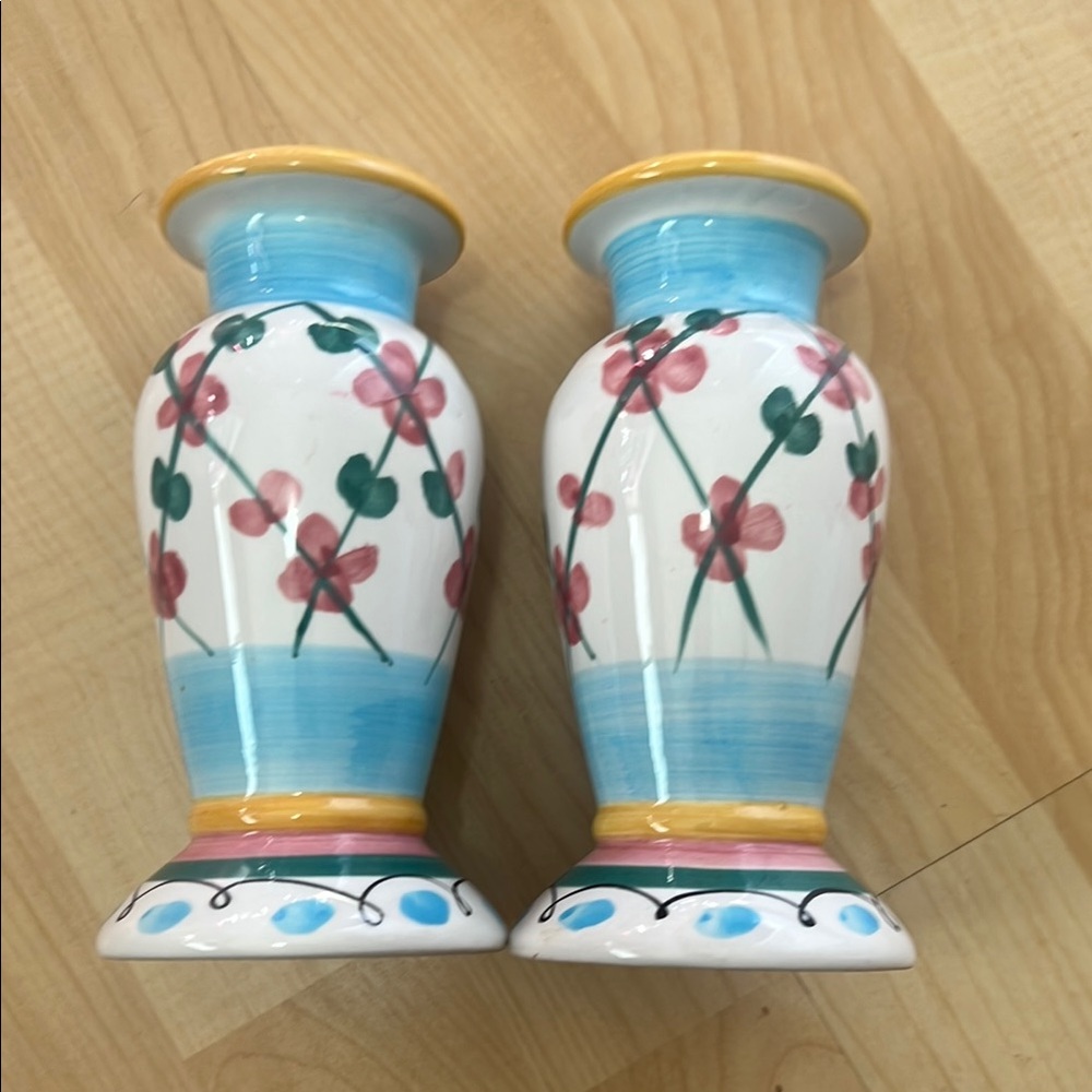 Bella Casa by Ganz - Floral Ceramic Vases with Blue and Pink Accents